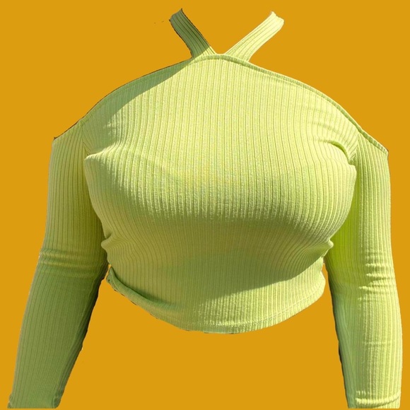 Lime Green Off The Shoulder Top - Picture 1 of 4